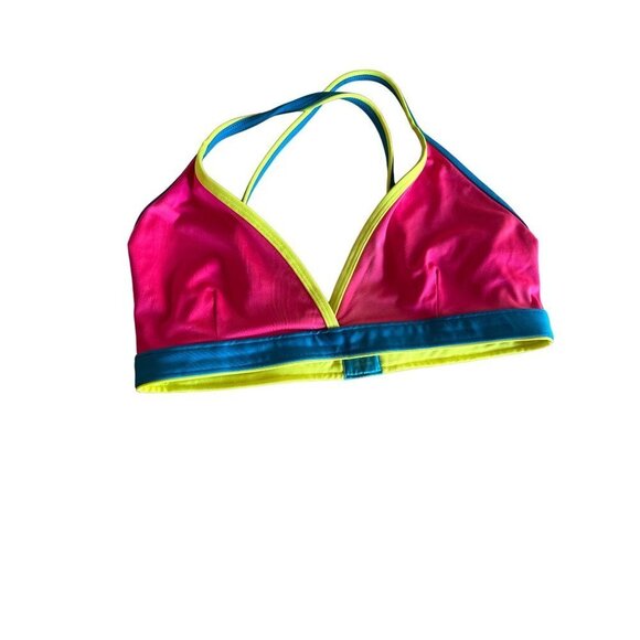 Mizuno Color Block Swim Top Sport Bra Blue Pink Stretch Fit Size Large - Picture 1 of 4